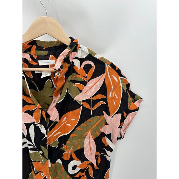 C&C California Black Tropical Print 100% Linen Button Up Shirt Women's Size XS - Picture 3 of 7
